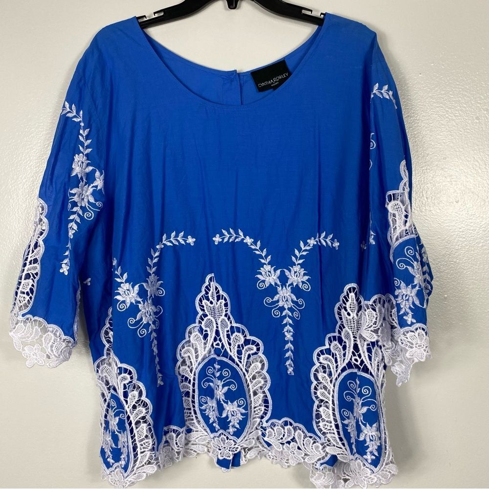 Cynthia Rowley lace insert embroidered blouse sz 2X
